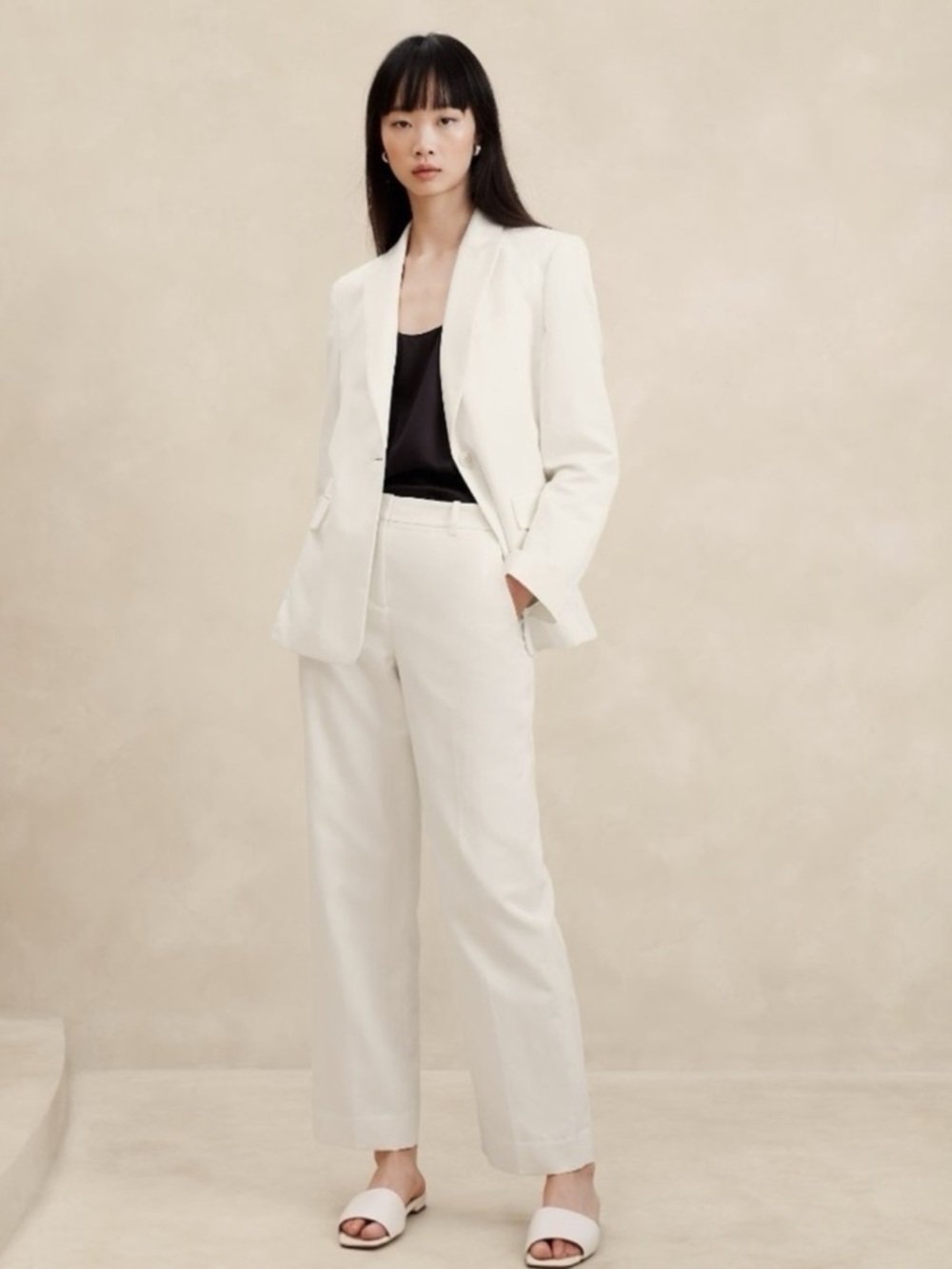 NWT Banana Republic SEAHAVEN STRAIGHT ITALIAN COTTON-LINEN PANT 16 ivory